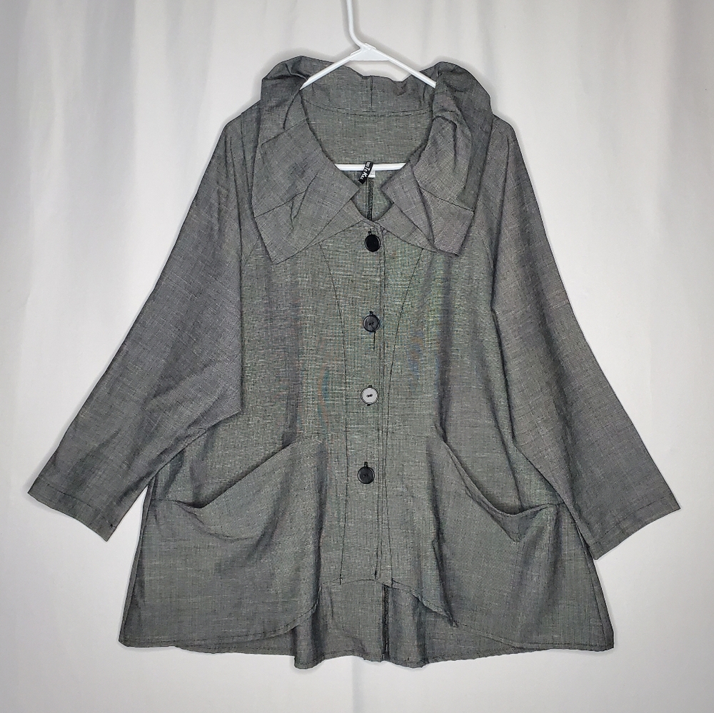 Dress To Kill Jacket Womens OS Gray Button Artsy Lagenlook Designer Whimsigoth